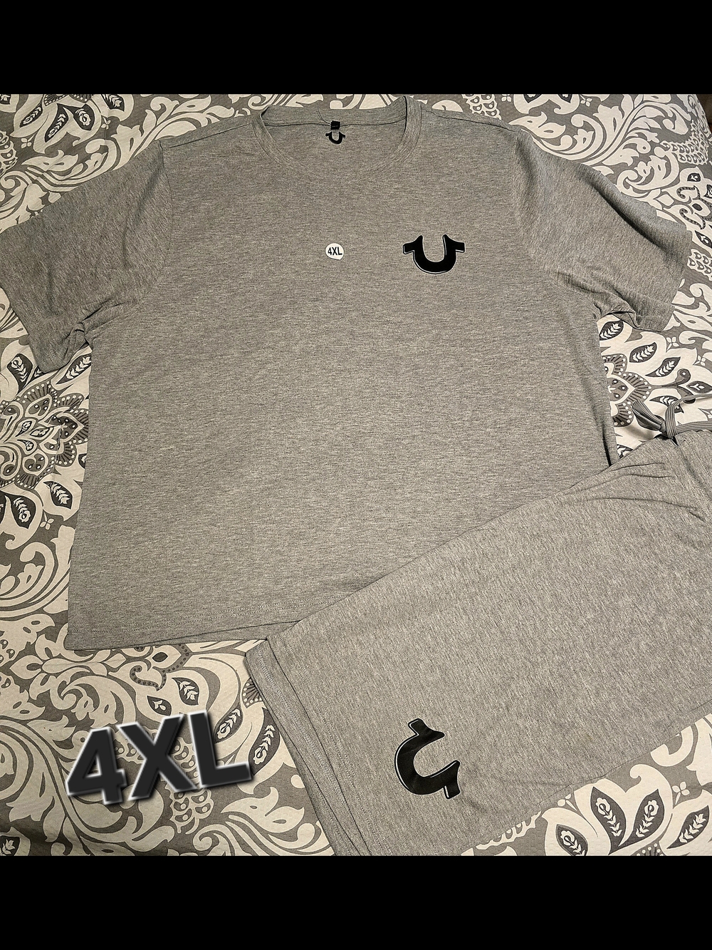 True Religion Grey Logo Tee and Short Set - Heather Grey